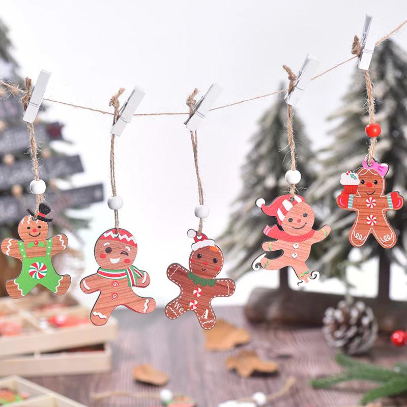 9/12PCS Wooden Christmas Decorations Set - Pure Wood Pendants Xmas Tree Ornaments