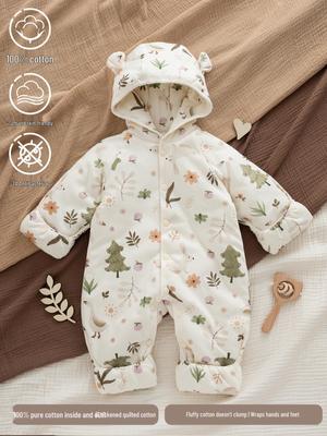 Thick Padded Newborn Hooded Romper with Sleeves & Feet