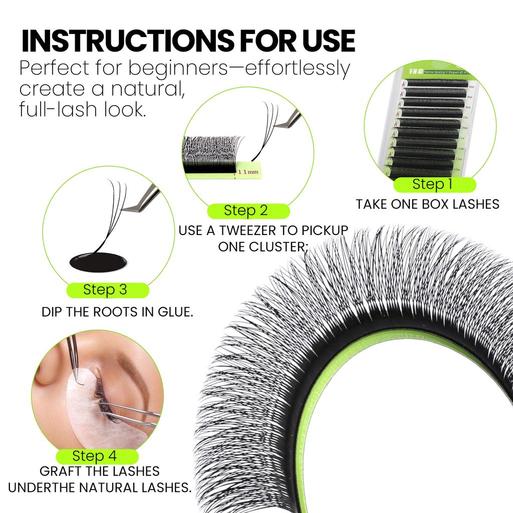 FADVAN V Shape Lashes 2D 3D 4D 5D W Eyelashes Extension Matte Black D Curl 8-15MM Narrow Fanning Lash For Professional Salons
