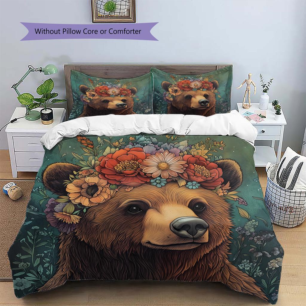 Vintage Animal Pattern Bedding Quilt Set Quilt Cover Pillowcase Home Decoration Gift (1 * Duvet Cover + 2 * Pillowcase, Without Core)