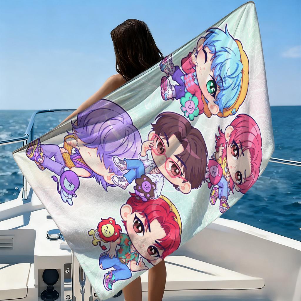 1pc K-pop Cartoon Beach Towel Quick-drying Small To Large Beach Towel Suitable for Beach Yoga Gym Pool Summer Gift for Friends