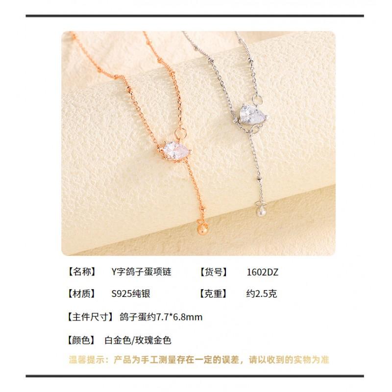 Womens Waterdrop Necklace Luxury Tassel Pendant Shiny Clavicle Chain