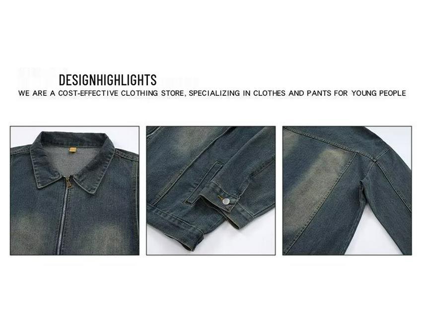 American High Street Tie-Dye Distressed Denim Jacket - Loose, Versatile Zipper Outerwear for Spring & Autumn