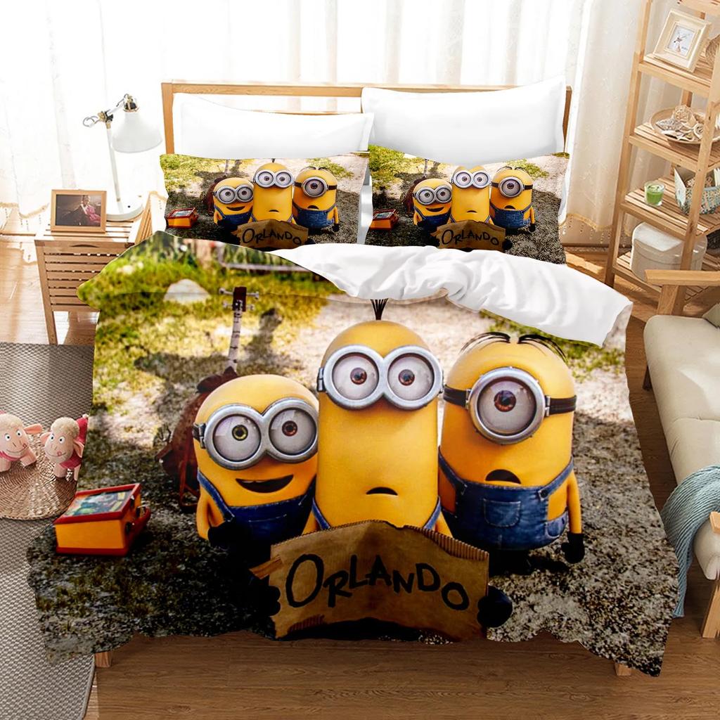 3-piece Minions Anime Duvet Cover Set Comforte Printed Cartoon Twin Size Bedding Sets Christmas Gifts