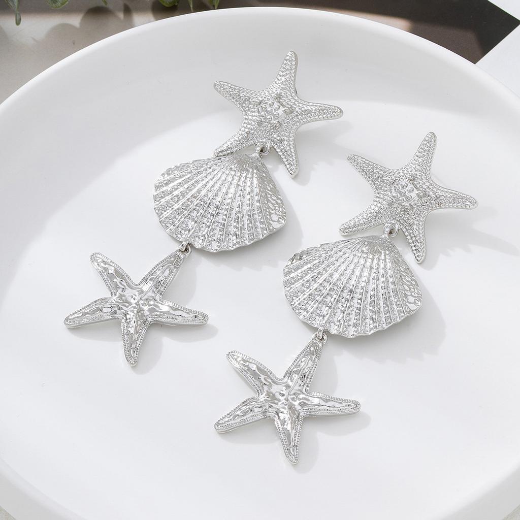 Exaggerated Starfish Shell Earrings, Alloy Resort Fashion Earrings, Beach Party Versatile Accessories