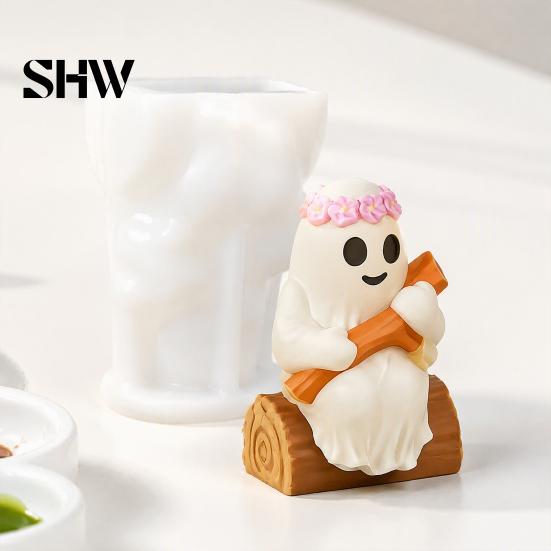 Cement Casting Form Halloween Ghost Figurine Silicone Mold, Holding Skull Gnome Ornament Easy Demoulding Mold DIY Release Reusable Candle Making Shape