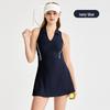 Women's Breathable Polo Collar Sports Dress with Hollow-out Back & Waist-cinching Tennis Skirt