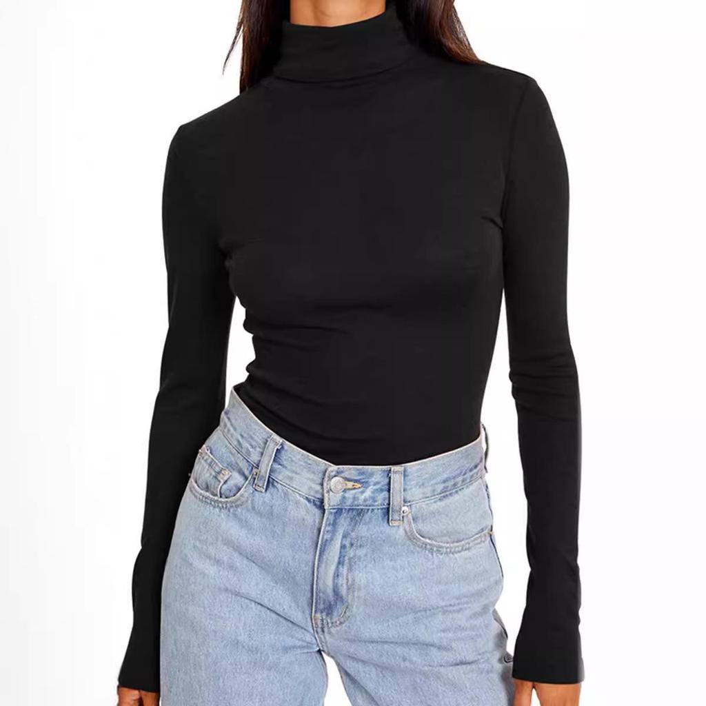 Women's Turtleneck Long Sleeve Shirts Fall Fashion Basic Thermal Underwear Tops Winter Clothes Turtleneck Top, Slim Fit Stretchy Mock Neck Shirt S-5XL