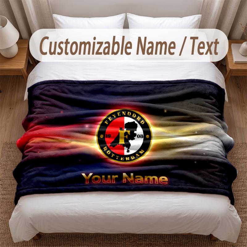Feyenoord Printed Flannel Blanket Custom Name Text Soft Warm Throw For Bedroom Holiday Gift