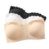 Women White Front-Closure Strapless Bra with Non-Slip Grip and Scalloped Trim