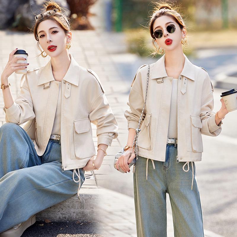 2025 Versatile Petite Leather Jacket: Spring/Autumn Fashion, Casual & Loose Fit Women's Coat HJ2507