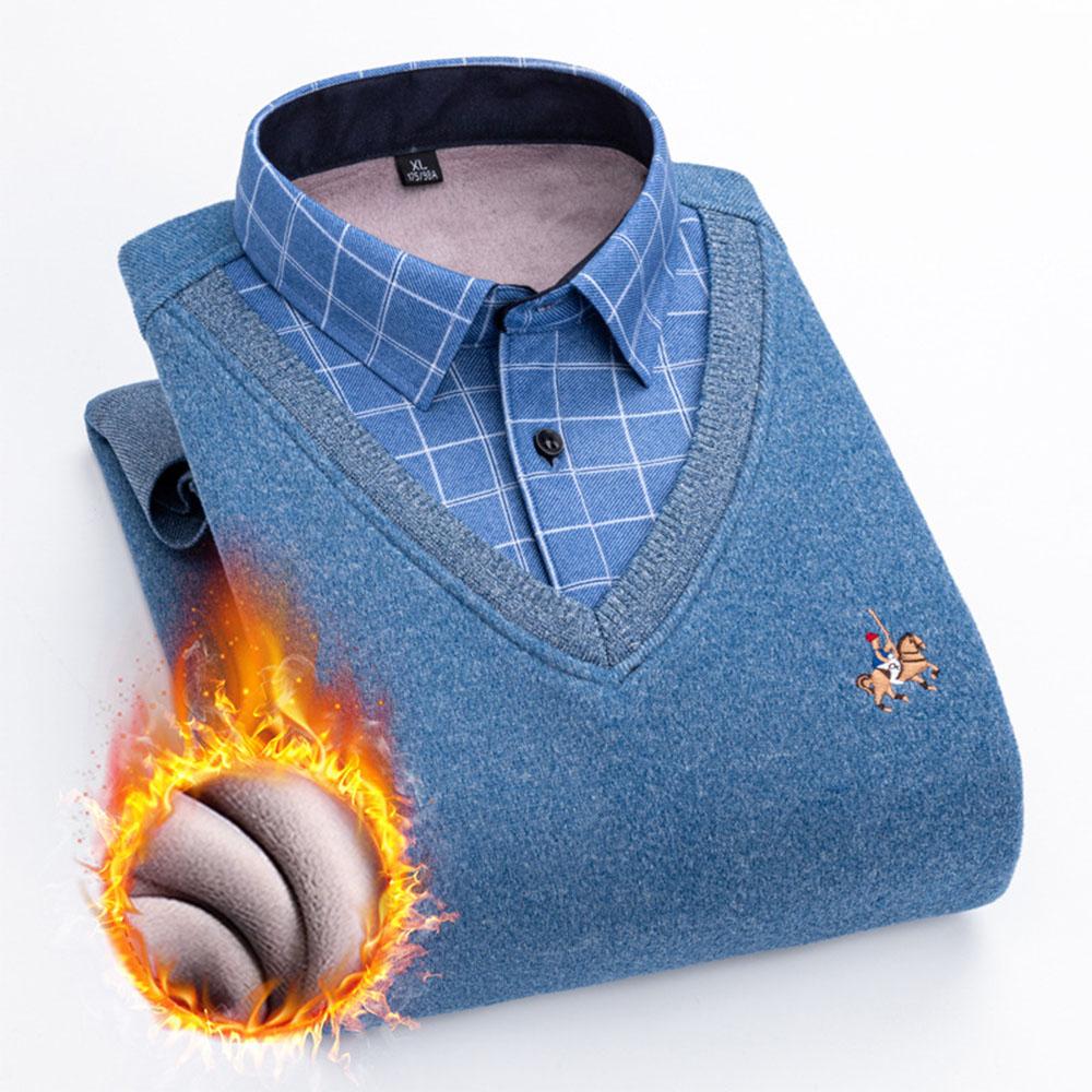 

Мужская женская осенне-зимняя одежда для торжественных случаев Плюс бархатный трикотаж Трикотаж свитер с длинным рукавом Рубашки Топы Пуловеры для мужчин 2XL синий