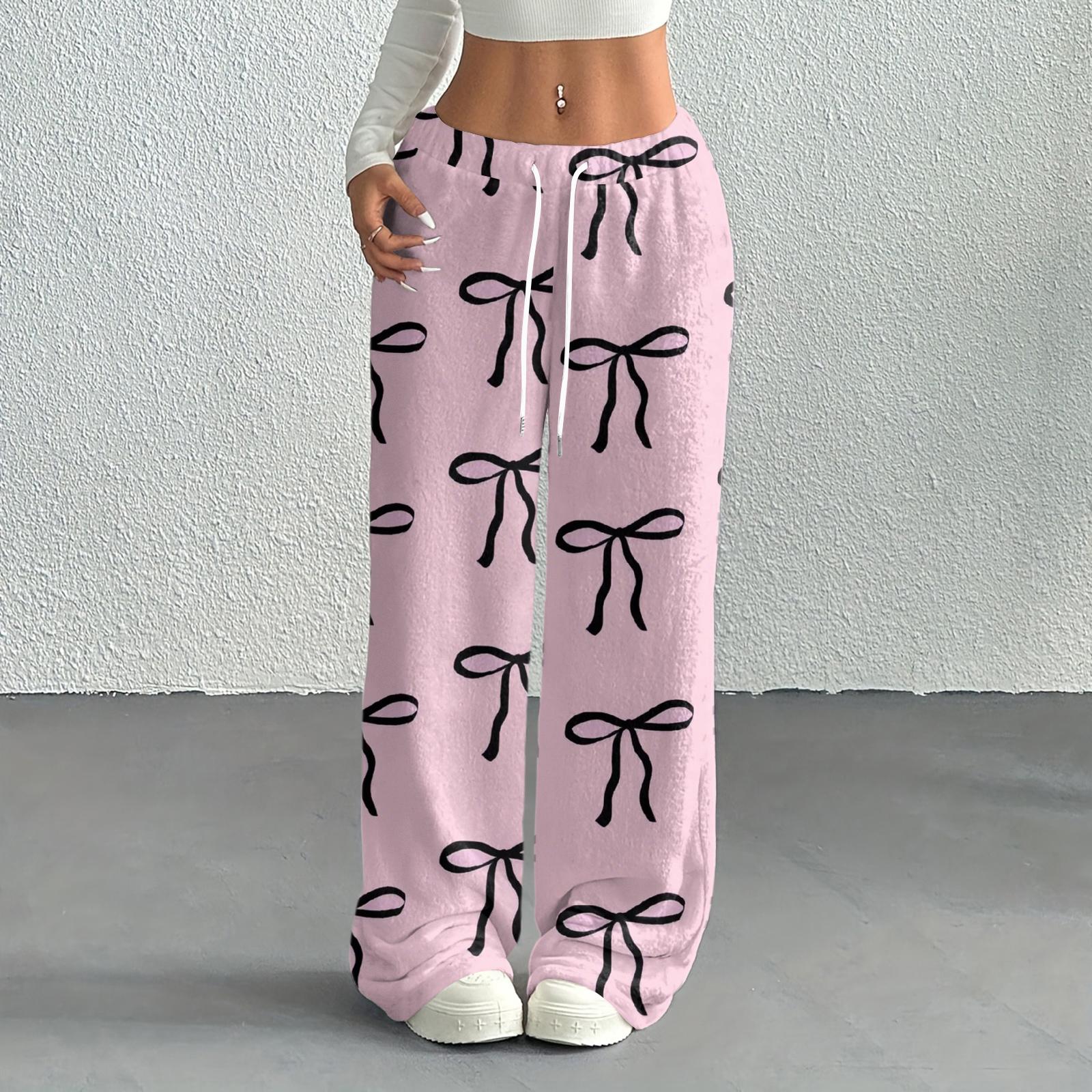 

Женские повседневные модные брюки с принтом, эластичной талией, свободные, с прямыми штанинами, с веревкой XL розовый