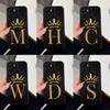 Black Casing For Infinix Hot 60 50 40 Pro 30 Play 60i 50i 40i Phone Case Fashion Crown Initial Letter Soft Shell Lightweight Matte Silicone Back Cover