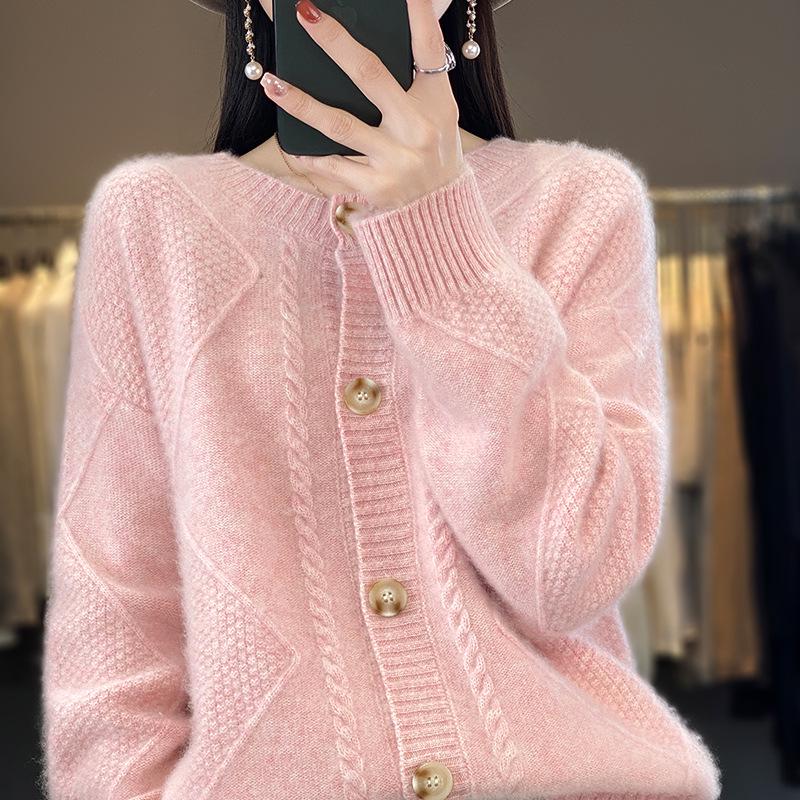 

Женский кардиган из 100% чистой шерсти ромбовидной вязки «косичка» - Осенняя коллекция XL