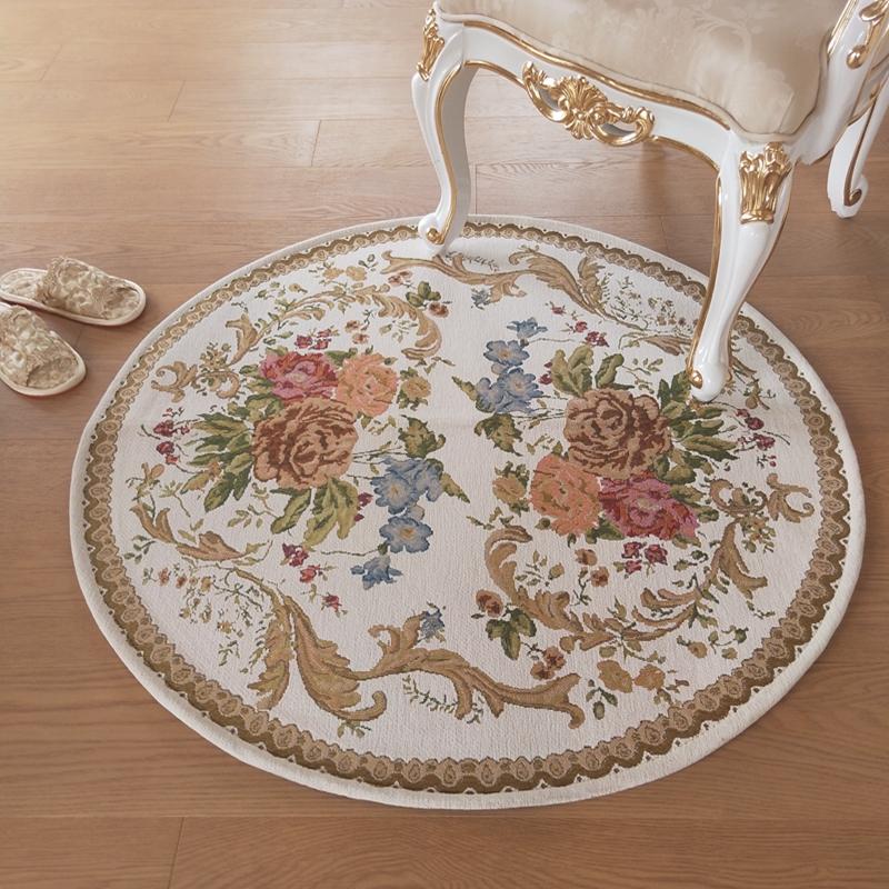 European Retro Rugs for Bedroom Flower Pattern Living Room Decoration Round Carpet Anti-slip Bedside Soft Floor Mat Washable Rug