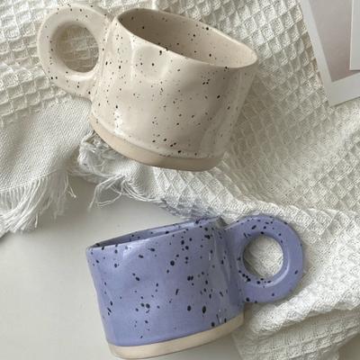 Keramiktasse, 250 ml, Ringgriff, Kaffee-/Milchbecher, moderner Druck, Porzellantasse, handgefertigte Keramik-Schokoladentasse, Paar-Handgrifftassen