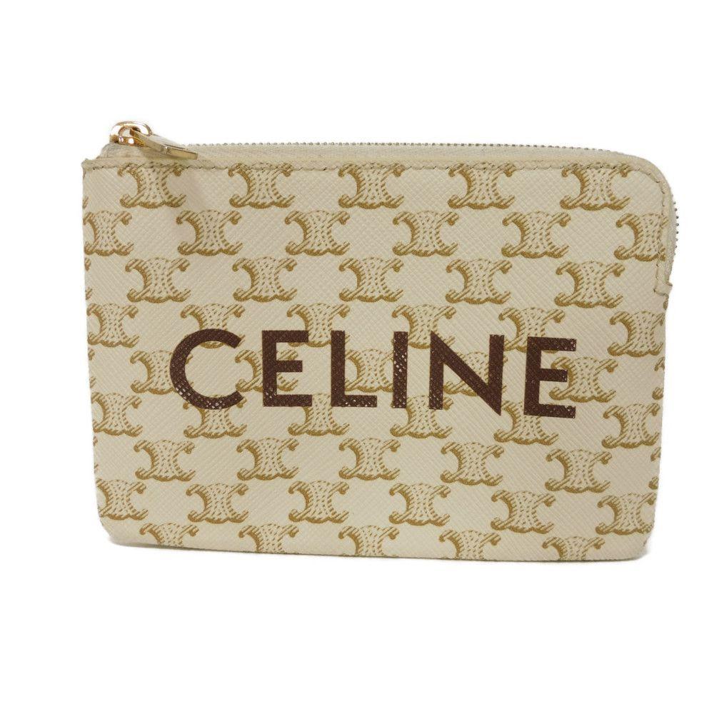 Used 10431 Logo Coin & Card Case 10C662CA2.01BC 7943 Macadam Arc de Triomphe Ivory Gold Key Ring White Unisex from