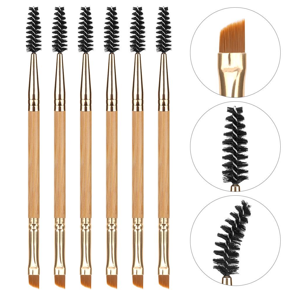 Bambus-Doppelseitiger Make-up-Pinsel: Augenbrauenkamm, Eyeliner, Mascara, Lidschatten- und Puderpinsel für bequeme Schönheit.