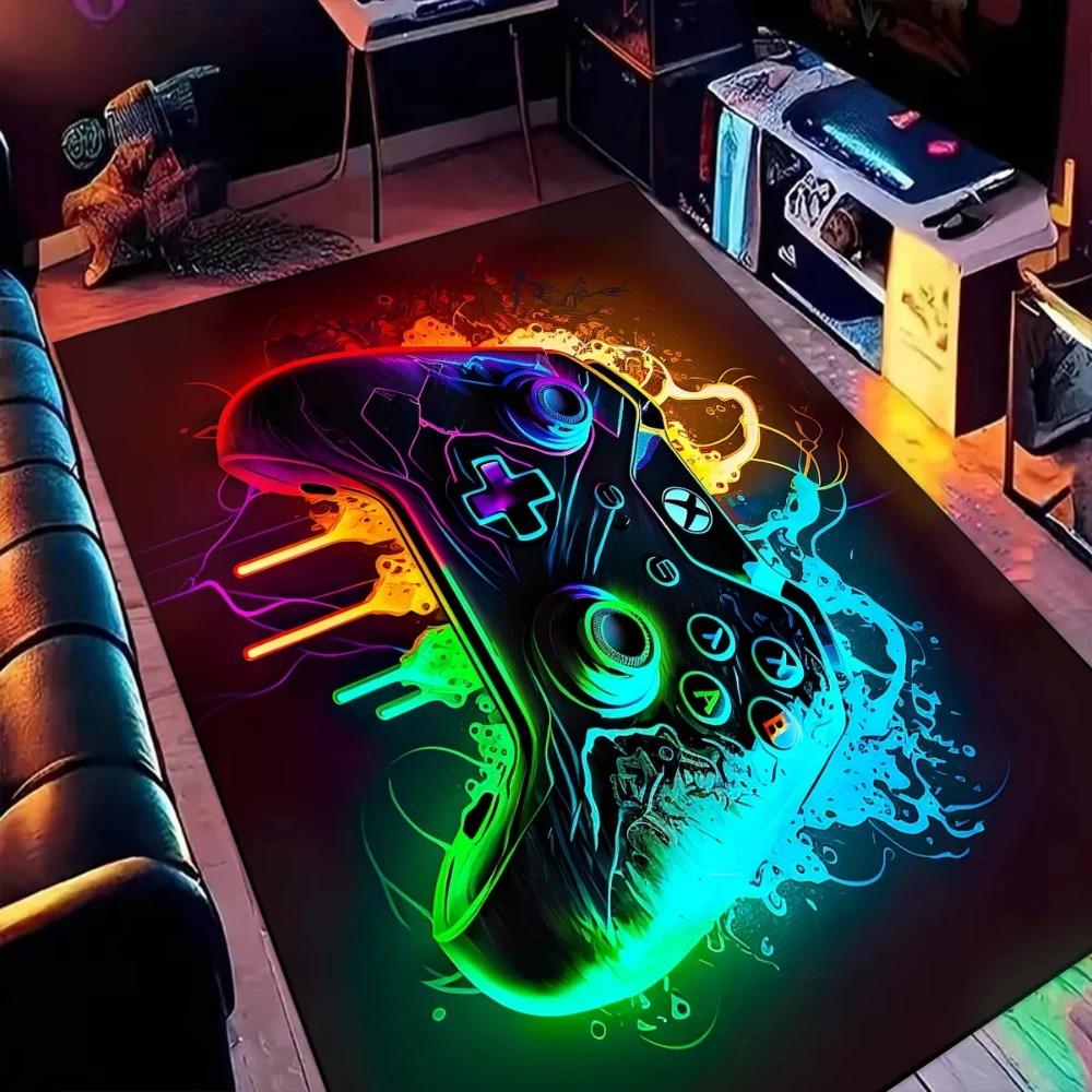 Colorful Game Controller Carpet Men's Cave Game Room Geometric Print Floor Mat Living Room Sofa Decor Rug Bedside Non Slip Rugs
