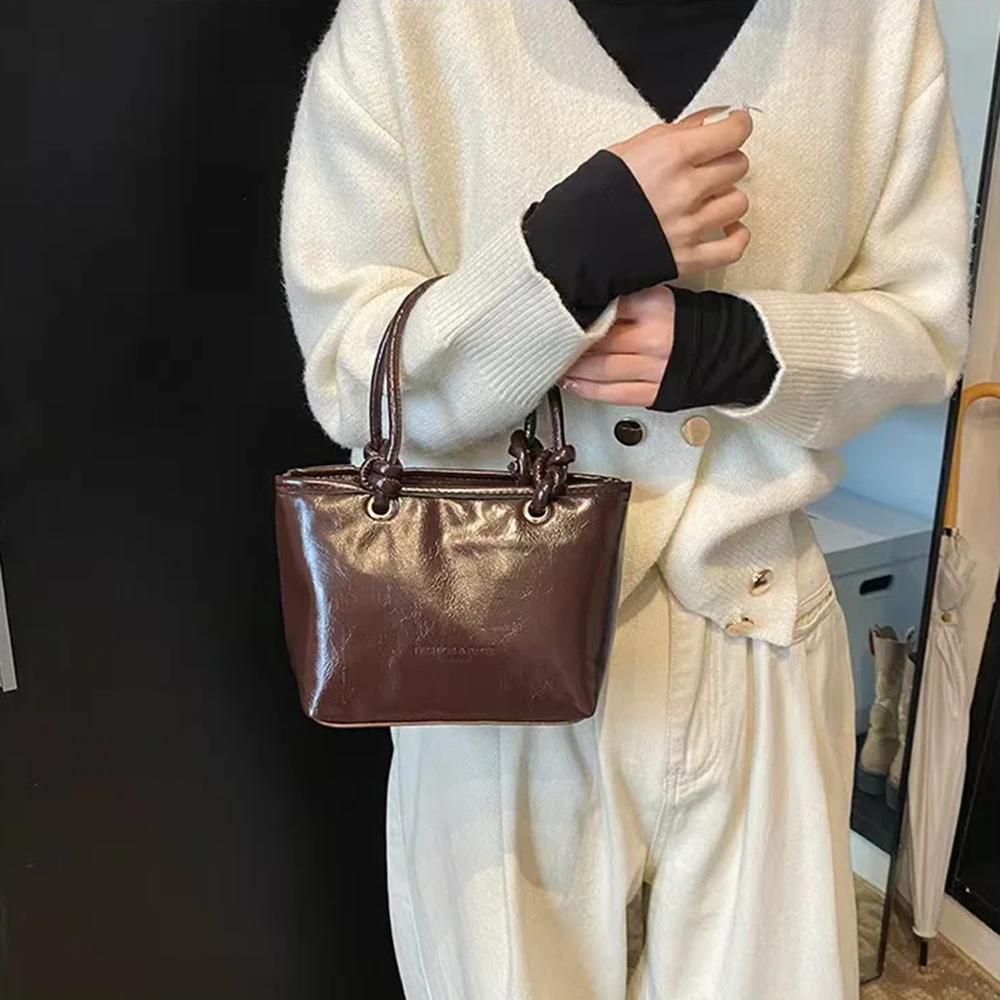 

Korean Style Vintage Crossbody Bag PU Leather Ladies Bucket Bag Simple Square Shoulder Bag Women кавовий