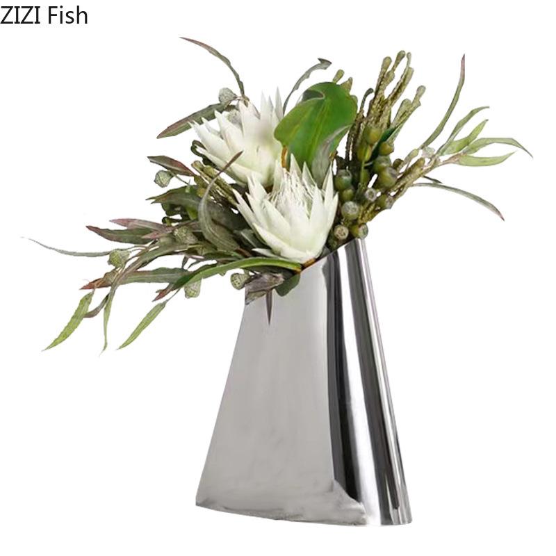 Creative Beveled Trapezoidal Metal Vase Table Decoration Flower Arrangement Abstract Geometric Crafts Vases Room Aesthetic Decor