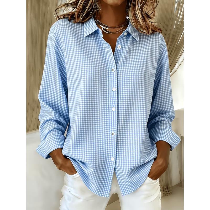 Ladies Printed Long Sleeve Shirt Fashion Lapel Casual Daily Women Tops