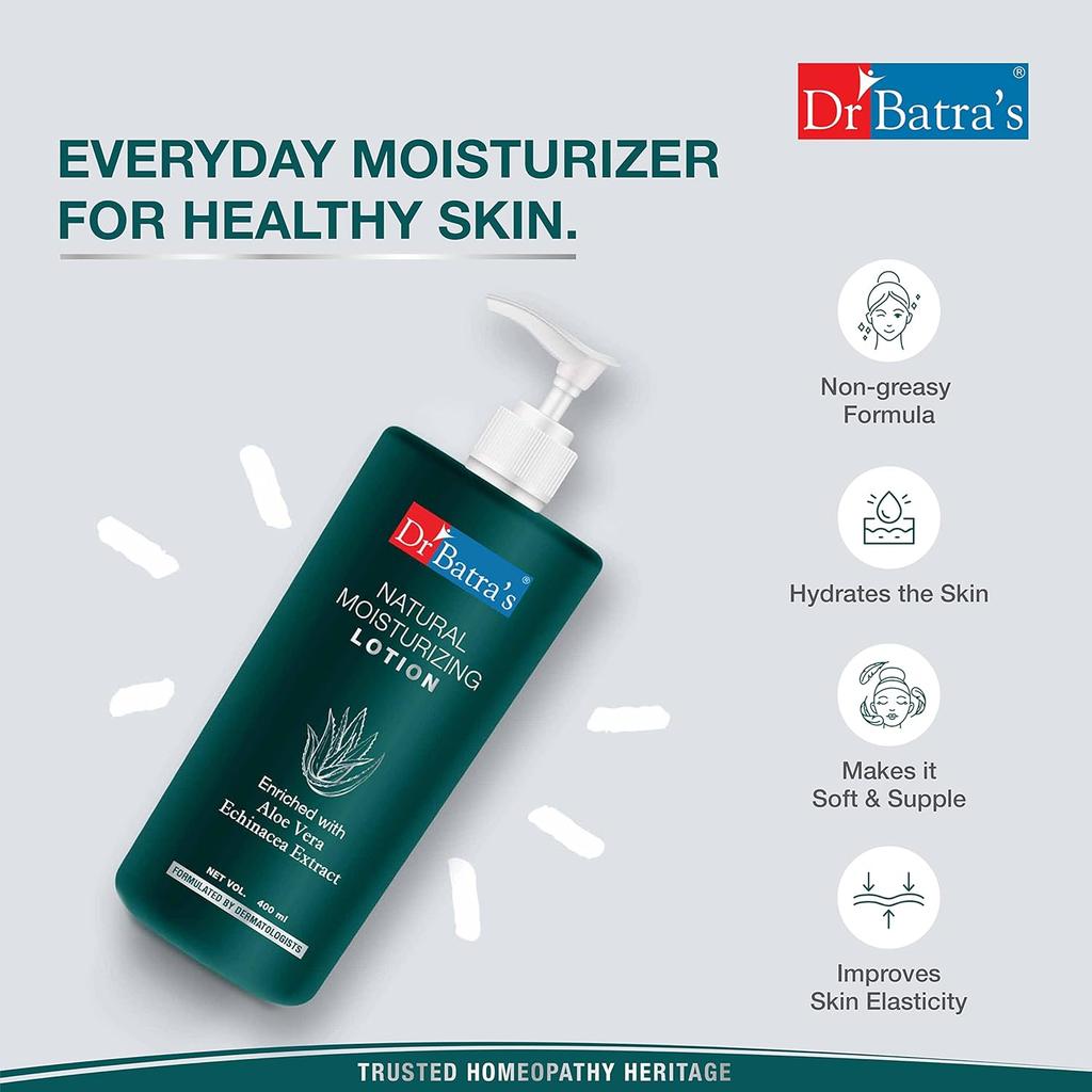 Dr Batra's Moisturized Lotion 400ml Pack of 1, Aloe Vera & Echinacea, Hydrating Daily Skin Care for Smooth Soft Skin