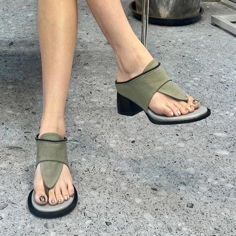 Women's Heels Sandals Mid Heels Clip Toe Ankle Shoes Designer Chunky Slippers 2025 Summer New Brand Pumps Dress Flip Flops Lady