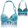 Women Belly Dance Halter Bra Top Sparkle Sequins Plastic Beads Tassel Rhinestone Dance Crop Top Performance Costume