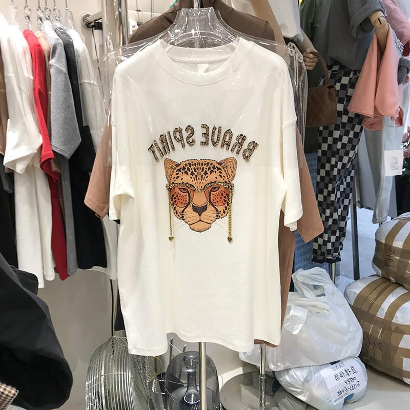 Women's Loose Fit Tiger Head Print Cotton T-Shirt, Spring/Summer 2022 Trend