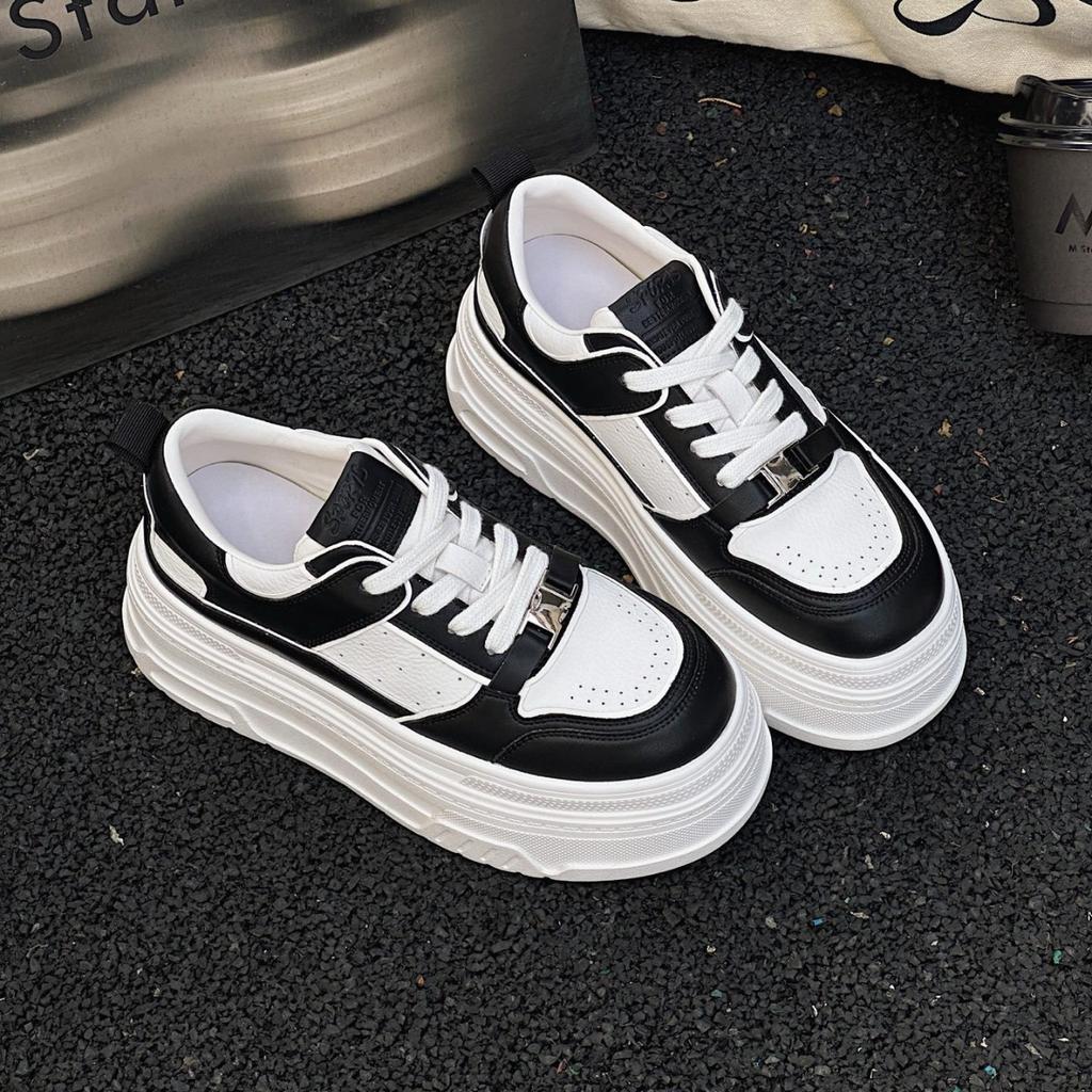 2025 Early Spring New Heightening 6CM Thick-soled Ultra-light Little White Shoes Women's Versatile Casual Muffin Lace-up Lock Board Shoes