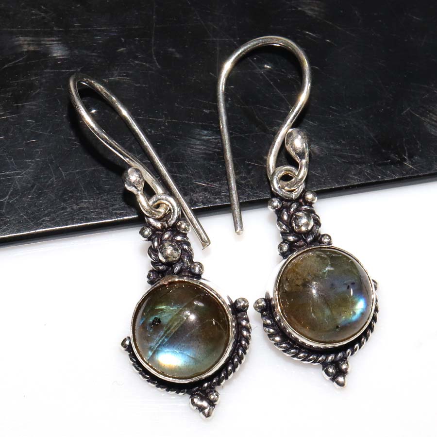 Pretty Fiery Labradorite 925 Silver Plated Earrings 1.5" Most Beautiful O5O79