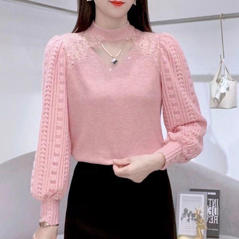 

Fleece and Thickened Base Layer Shirt, Women s Lace Shirt, Cut-out T-shirt, Stylish Small Shirt for Autumn and Winter, with An Inner Top L