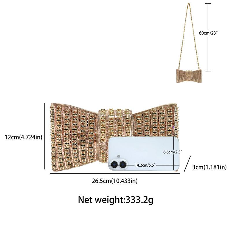 2025 Luxury Premium Full Color Big Diamonds Evening Clutch Bag Ladies Rhinestone Bow Shape Handbag Wedding Party Shoulder Bag