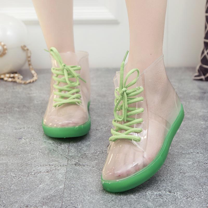 

Желейные прозрачные нескользящие водонепроницаемые резиновые сапоги для женщин, короткие, с бархатным хлопком, модные резиновые накладки для лета. Size 38