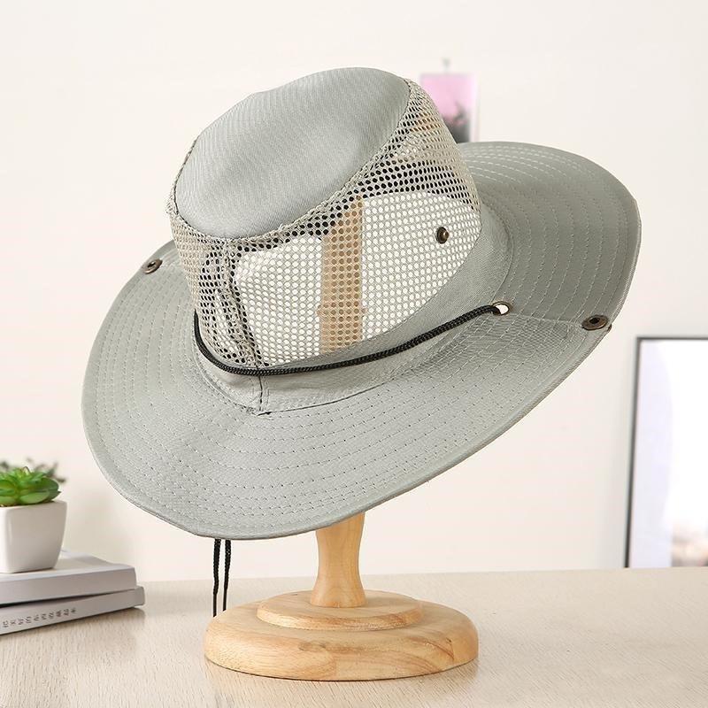 Men's Camo Mesh Sun Hat Wide Brim Breathable Bucket Hat UV Protection Outdoor Fishing Cap