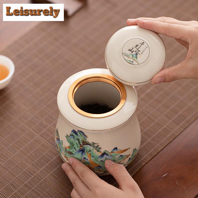 750ml Chinesische Landschaftsmuster Tee-Dosen-Organizer Feuchtigkeitsdicht Ästhetischer Vorratsbehälter Tee-Dose Teegeschirr Dekoration