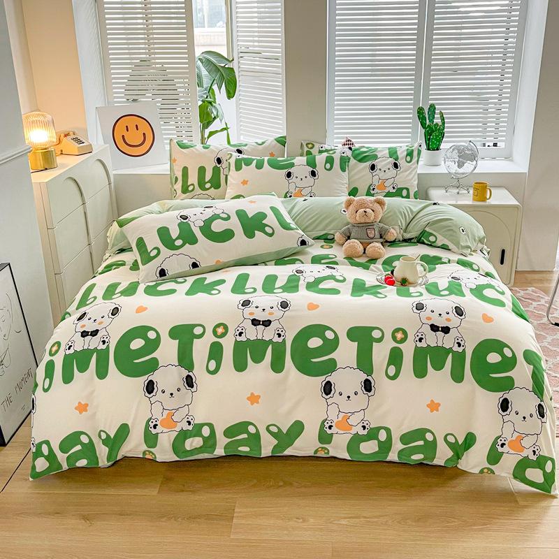 Simple Bedding Four-piece Set, Thickened Bed Sheet Quilt Cover, Pastoral Dormitory Three-piece Set