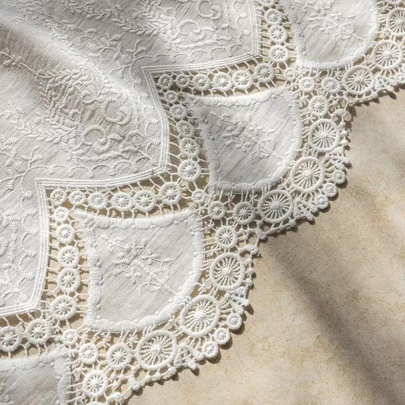 100% Cotton Hollow Flowers Short Curtains Living Room Korean Gream Lace Cloth Half Curtains for Kitchen Bookshelf Dust Curtain