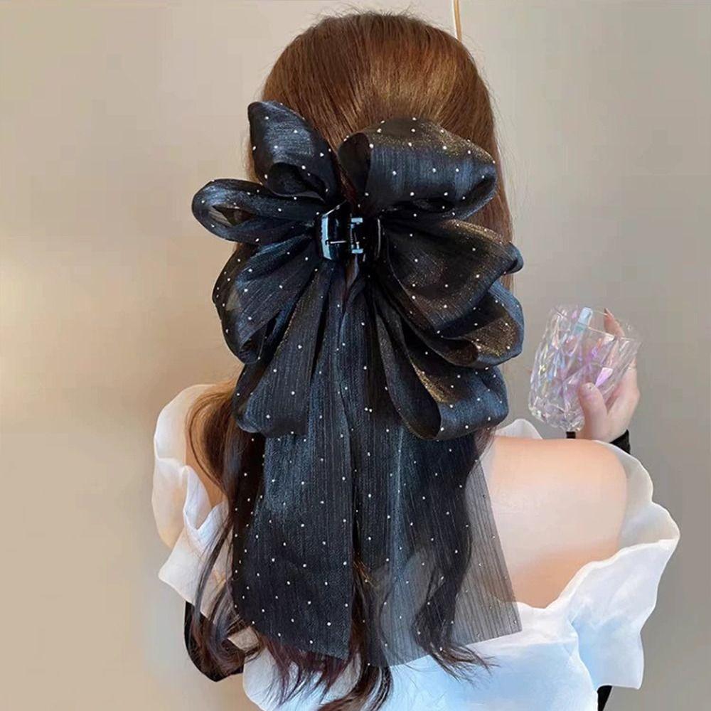 Back Head Grab Clip Half-Tie Hair Clip New Gypsophila Ribbon Hair Clamp  Women Girls