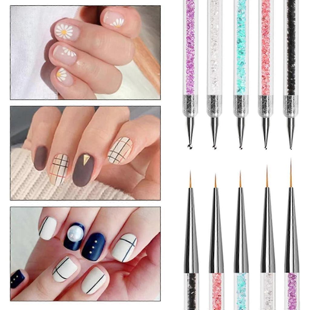 5 pcs Nail Art Brushes, Nail Dotting Tool, Nail Art Pens, Drill Drawing Nails Brush Pen for Nail Art Tools