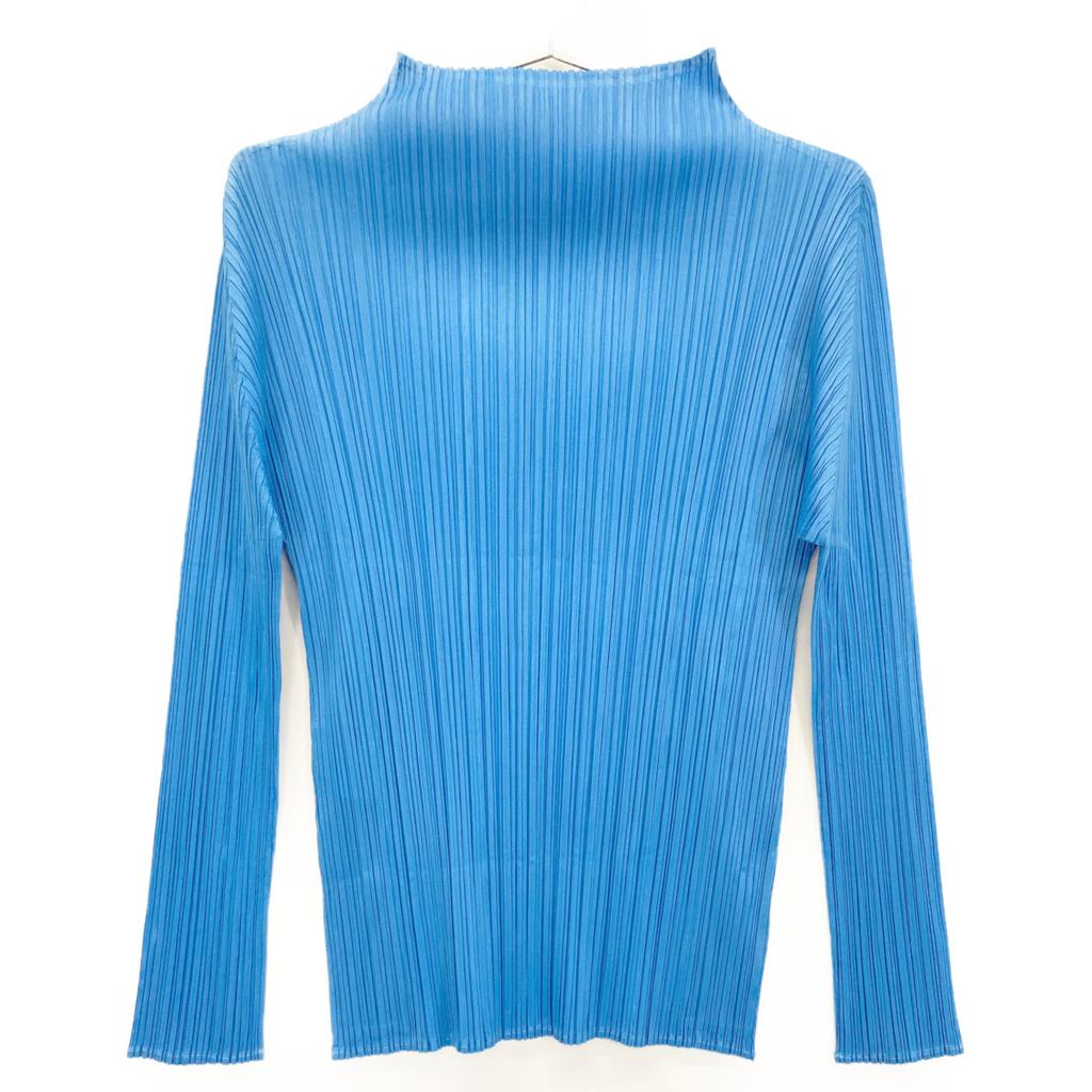 PLEATS PLEASE 21Stainless Steel PP11-JK761 Blue Pleated Blouse Tops 3 blueUsed