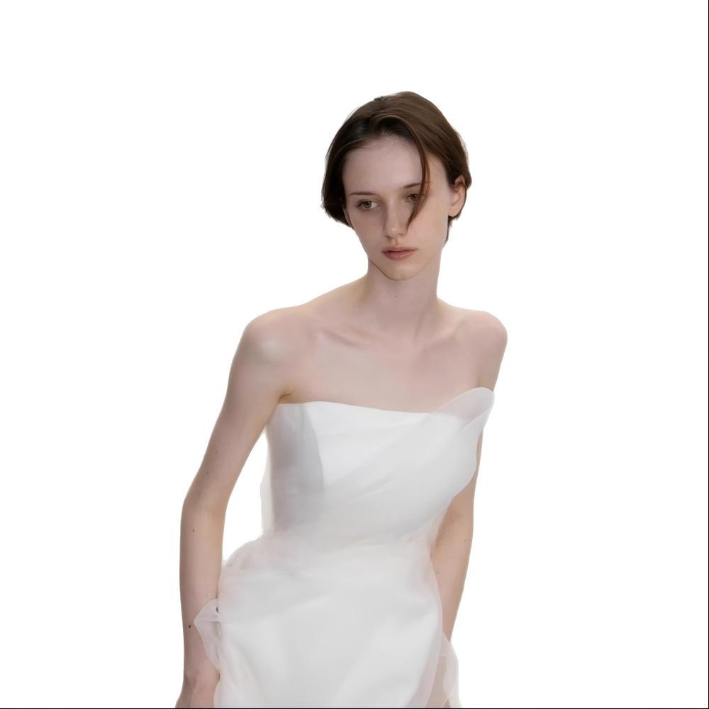 French Light Wedding Dress 1011 New Main Wedding Dress Tube Top Thin Niche Simple Mori Family Go Out Gauze Skirt