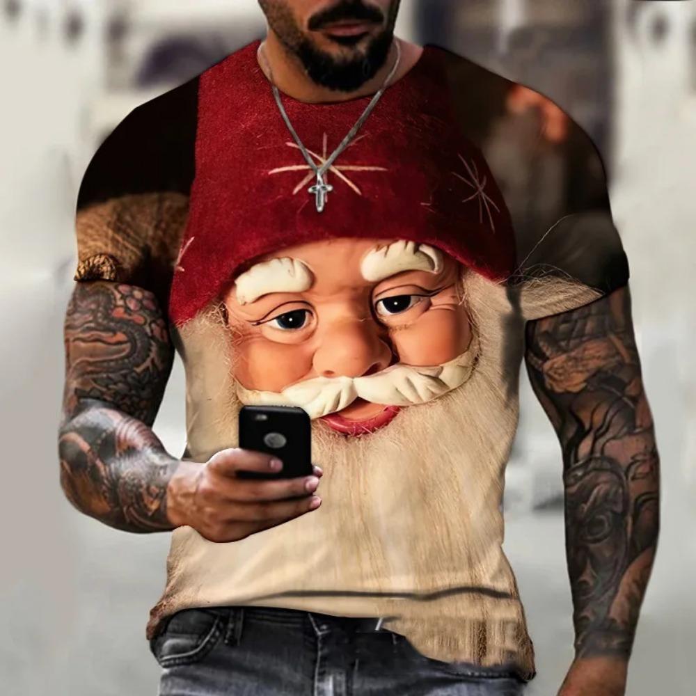 Funny Santa Claus Graphic T Shirts Fashion 3D Print Men's T-Shirts Hip Hop Trend X'mas Clothing Casual O-neck Short Sleeve Tops