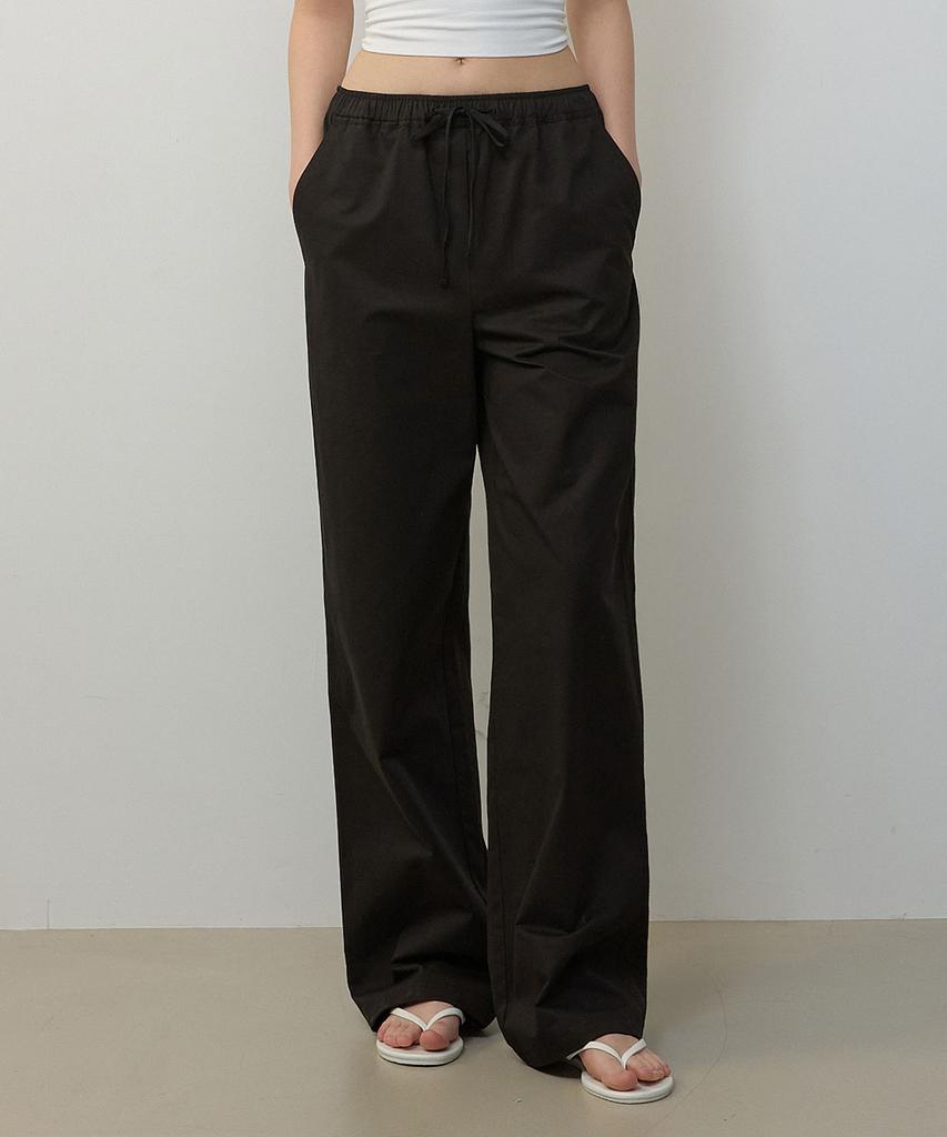 CITYBREEZE Cotton String Elastic Waist Wide Pants_Black