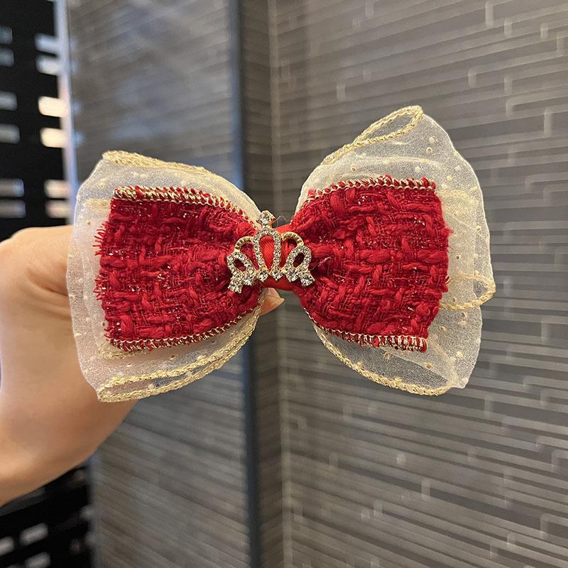 Rote Schleife Prinzessinnenkrone Haarspange für Mädchen - Elegantes Herbst-/Winter-Accessoire