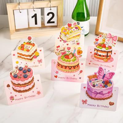 10 Pcs Watercolor 3D Birthday Cake Creative Greeting Card Blessing Message Small Card Souvenir Gift Card Greeting Card