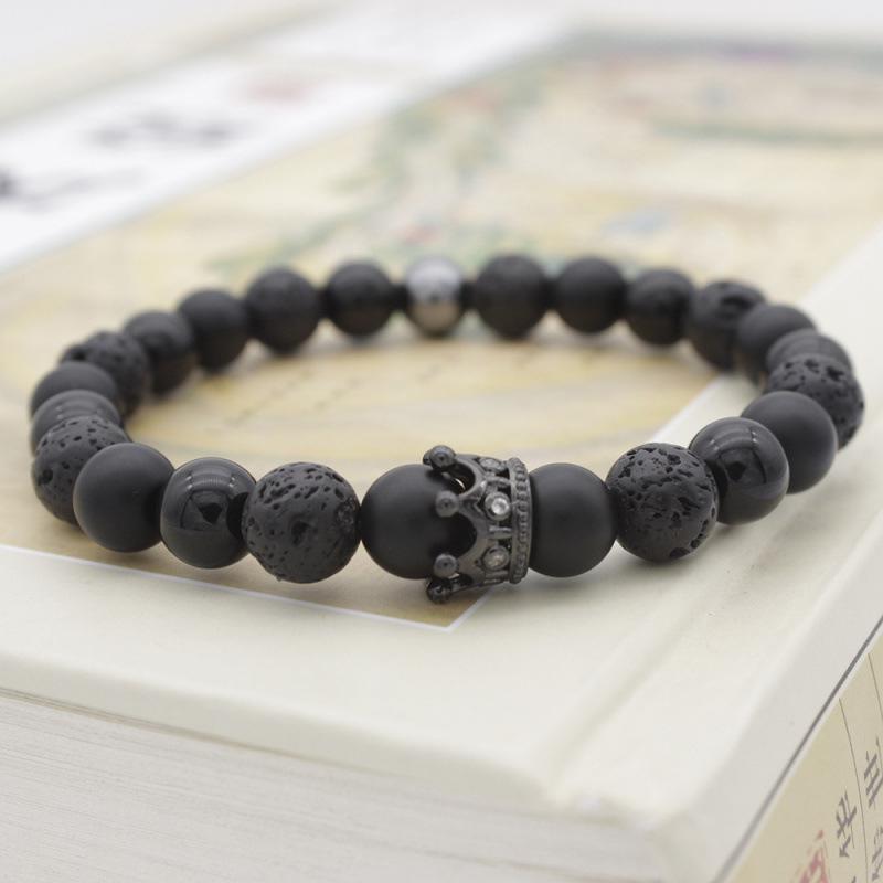 Volcanic Rock & Copper Zircon Crown Bracelet - Black Matte