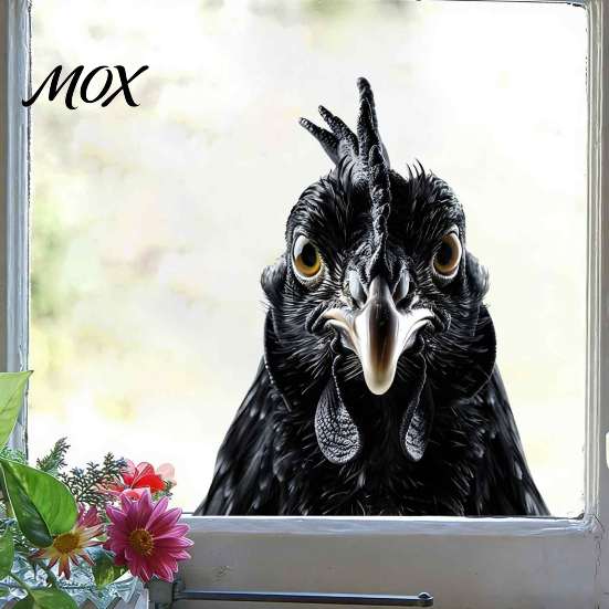 Customizable Poultry Window Film Black White Rooster Stickers, Realistic Farm Chicken Head Interesting Interior Glass Layouts Decals, Waterproof